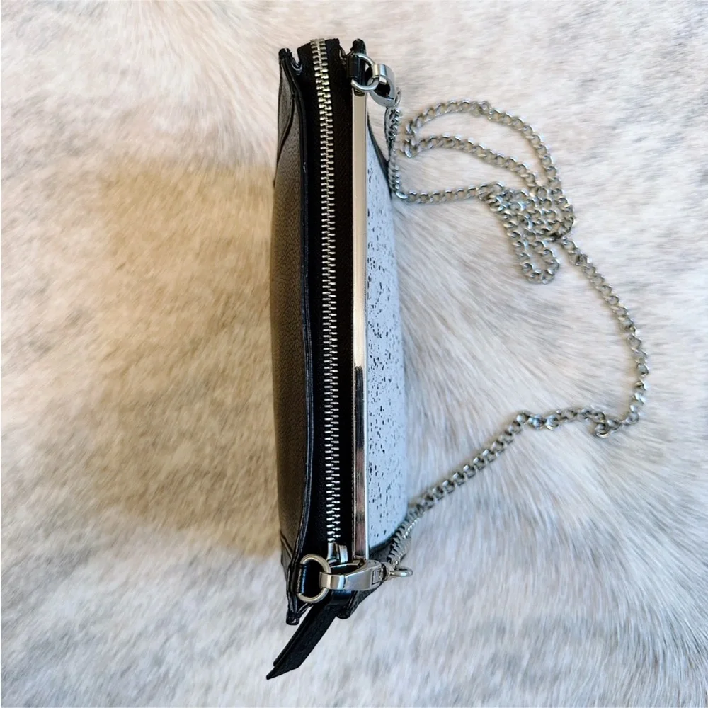 Foley + Corinna Black Leather & White Suede Crossbody Bag or Clutch Handbag - Picture 7 of 16
